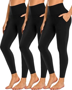 3 Pack Leggings with Pockets for Women,High Waisted Tummy Control Workout Yoga P - Picture 1 of 12