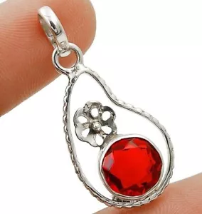 2CT Natural Fire Garnet 925 Sterling Silver Pendant Jewelry 1 1/4" Long @14-5 - Picture 1 of 1
