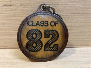 Genuine Brown Leather Circle Keychain Key Holder Class of 82 - Picture 1 of 4