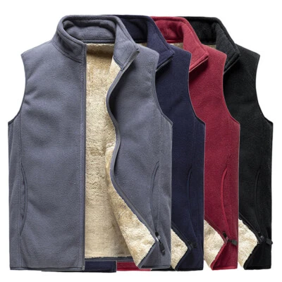 Mens Sherpa Lined Fleece Waistcoat Gilet Full Zip Jacket Vest Top Coat M-8XL NEW - Image 1 of 4