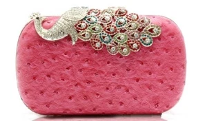 Damen-Clutch Pfau Kunstleder Strass Abend Party Hochzeit Abschlussball Handtasche - Bild 1 von 9