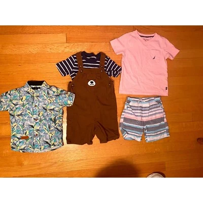 Nautica Carters Boys Outfit Set 4-Piece Shirt Shorts Overalls 24 Months - Image 1 of 4
