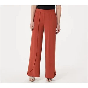 H BY HALSTON Rust Red Petite Jet Set Jersey Fly-Away Wide Leg Pants Size Large - Picture 1 of 7