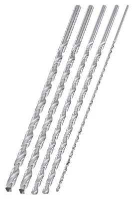 Juego de brocas extra largas, 5 piezas, 12" de largo, 1/8", 3/16", 1/4", 5/16" y 3/8" Foto 1 de 4