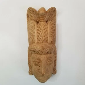 Handgeschnitzte Vintage Holzmaske Aztek Stamm ethnisch primitiv Wandkunst hängend - Bild 1 von 10