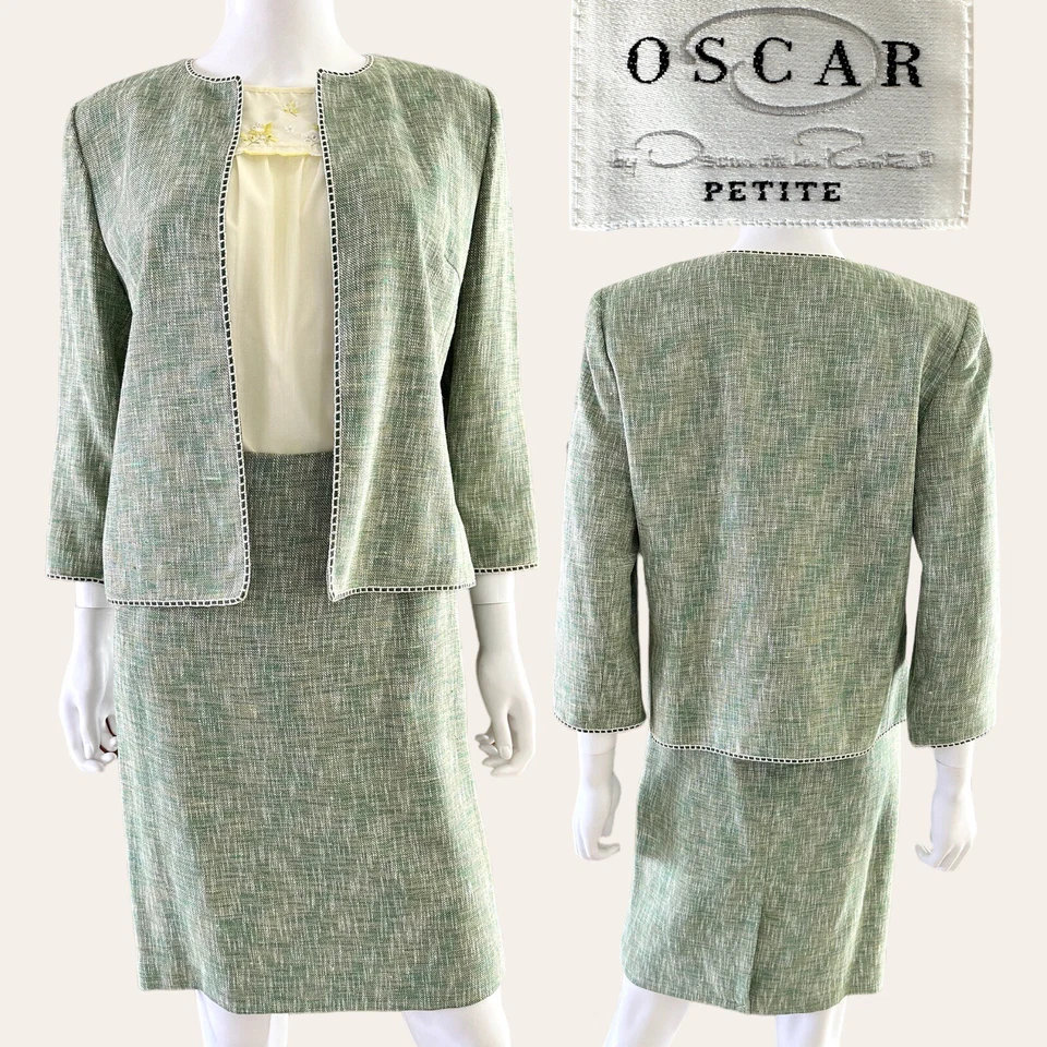 OSCAR DE LA RENTA ЖЕНЩИН PETITE ЮБКА 2P И КУРТКА 6P КОМПЛЕКТ СДЕЛАНО В США ЗЕЛЕНЫЙ - Изображение 1 из 4