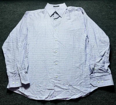 Camisa Nordstrom Manga Larga Con Botones Para Hombre Grande Púrpura Cuadros 100% Algodón 1722 Foto 1 de 4