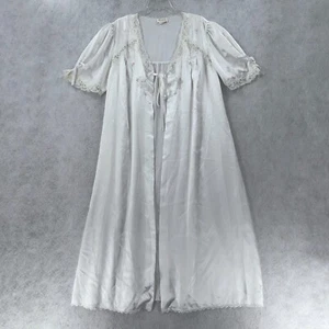 Barbizon Nightgown Robe Womens LG White Satin Lace Trim Embroidered Long - Picture 1 of 12