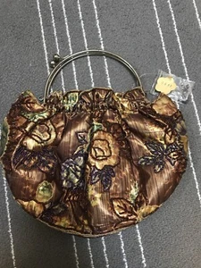 NWT Kimono Clasp Pouch Japanese Floral Round Purse Vintage Gold Jewel - Picture 1 of 5