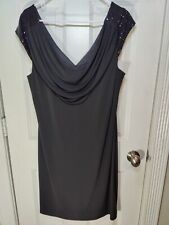 Connected Apparel Black Cap Sleeve Cowl Embellished Above-Knee Stretch Dress 16