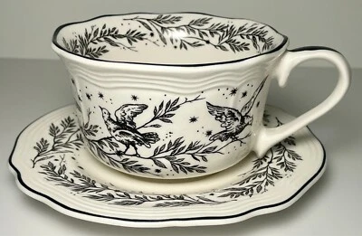 Tabletops Unlimited New England Toile Gamebirds Cup and Saucer Set Doves - Image 1 of 2