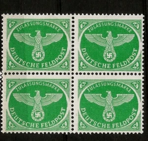 1940 NAZI GERMANY NAZI MILITARY POST SWASTIKA EAGLE GREEN BLOCK OF4 MINT STAMPS  - Picture 1 of 1