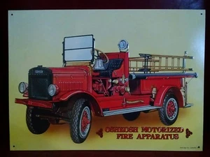 Letrero de metal vintage de camión de bomberos motorizado OSHKOSH  - Imagen 1 de 1