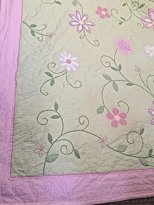 Edredón acolchado flores rosa gingham puntos blancos Pottery Barn Kids 84x95 - Imagen 1 de 8
