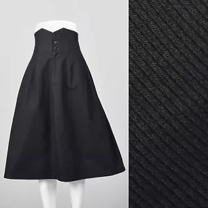 Falda M 2000 Limi Feu Yohji Yamamoto Negra Algodón Cintura Alta Bolsillos Separados - Imagen 1 de 8