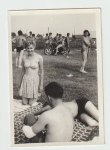 Photo Handsome Women Beach Swimsuit Men Shirtless Trunks Unusual  Motorbike VTG - Picture 1 of 2
