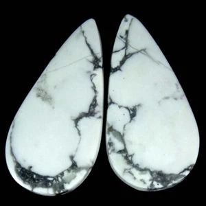 44.60Cts. 15X31X5mm. 100% Natural Howlite Pear Cab Matched Pair Loose Gemstone - Picture 1 of 5