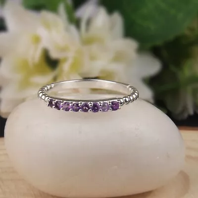 Amethyst Eternity Ring 925 Sterling Silver Stackable Ring Wedding Band Ring - Image 1 of 4