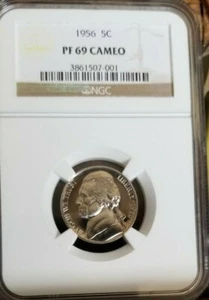 1956P Jefferson nickel graded by NGC PR69 cameo only 61 graded pf69 cameo - Picture 1 of 3