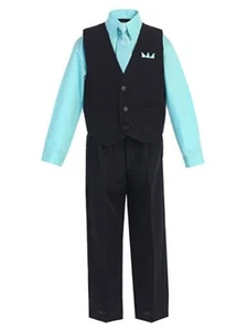 Boys Vest Suit Set Dress Solid White Shirt Tie Pants Wedding Outfit 10 Colors  - Picture 1 of 18