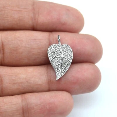 Dije colgante de plata de ley 925 pavé natural diamante joyería fina diseño hoja Foto 1 de 2