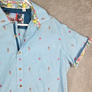 Robert Graham Men's Large Button-Up Shirt Blue Striped Hula Girls All-Over Print