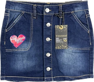 Falda vaquera Vigoss Kids azul algodón botón cintura ajustable Jagger talla 10 - Imagen 1 de 3