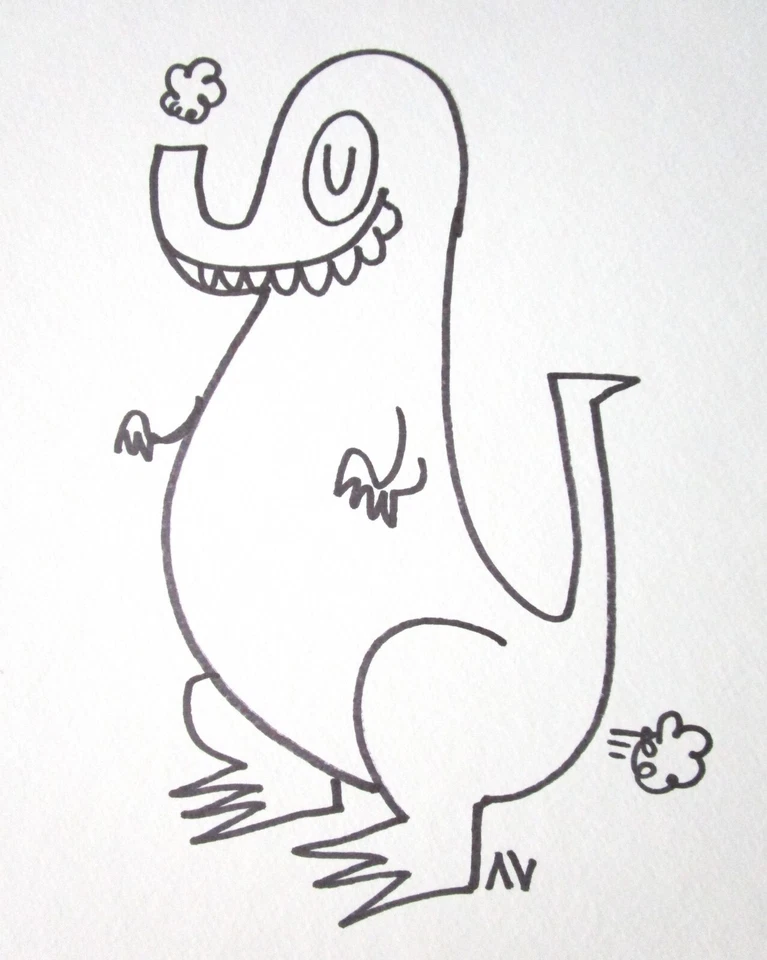 AV AMANDA VISELL ОРИГИНАЛЬНЫЙ MONSTER ПУКАЮЩИЙ ОРИГИНАЛЬНЫЙ КОМИКС ГОРОДСКОЙ ХУДОЖЕСТВЕННЫЙ РИСУНОК - Изображение 1 из 1