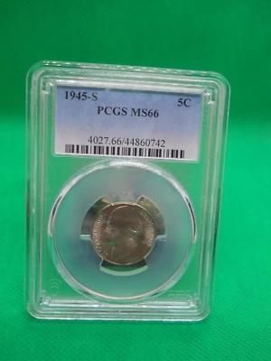Beautiful GEM BU 1945 S Jefferson Nickel PCGS MS66 - Image 1 of 4