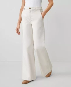 Ann Taylor Women's $119 Weekend Wide-Leg Pant in Ivory Whisper size 0 - Picture 1 of 7