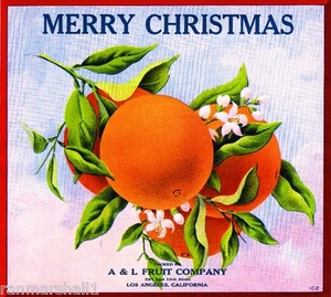 Los Angeles Merry Christmas Orange Citrus Fruit Crate Label Art Print - Picture 1 of 1