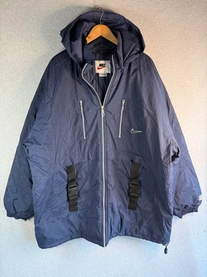 Jaqueta Nike Parka Masculina 2XL Azul Marinho Anos 90 Hip Hop Swoosh Logotipo Air Check Rap Y2K - Imagem 1 de 4