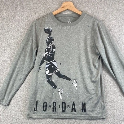 Nike Dri Fit Air Jordan tee long sleeve child’s L gray basketball quick dry - Image 1 of 4