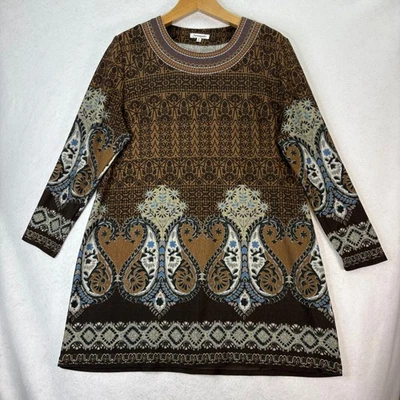 1X Vestido túnica manga larga estampado floral cachemir marrón Serengeti para mujer Foto 1 de 4