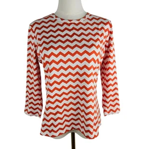 J. McLaughlin Top Medium Zigzag Pattern Orange White Catalina Cloth - Picture 1 of 9