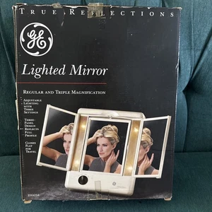 NEW Vintage GE Lighted Mirror Makeup Triple Magnify Folding Portable Adjustable - Picture 1 of 4