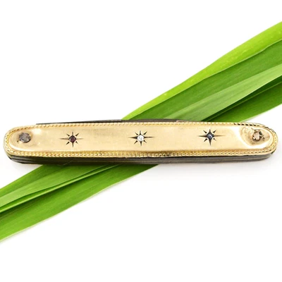 Navaja de Bolsillo Antigua Llena de Oro Zafiro Diamante y Piedras Preciosas Rubí Foto 1 de 4