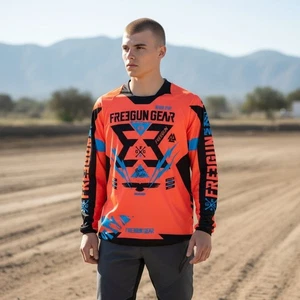 FREEGUN Motocross Jersey Shirt Men's Medium Neon Orange Long Sleeve MX - Picture 1 of 9