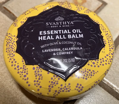 SVASTHYA ESSENTIAL OIL HEAL ALL BALM 2 OZ TIN NEW SEALED - Image 1 of 3