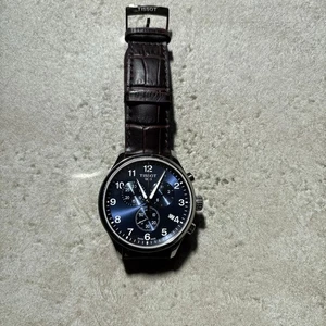 Reloj TISSOT Cronógrafo Esfera Azul Cuero Marrón con Caja Excelente Estado - Imagen 1 de 9