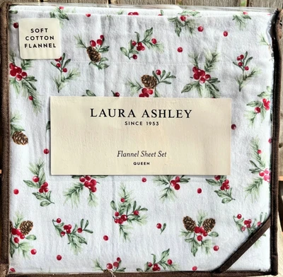 Laura Ashley PINECONE TOSS QUEEN Cotton Flannel Christmas Sheet Set - Image 1 of 4