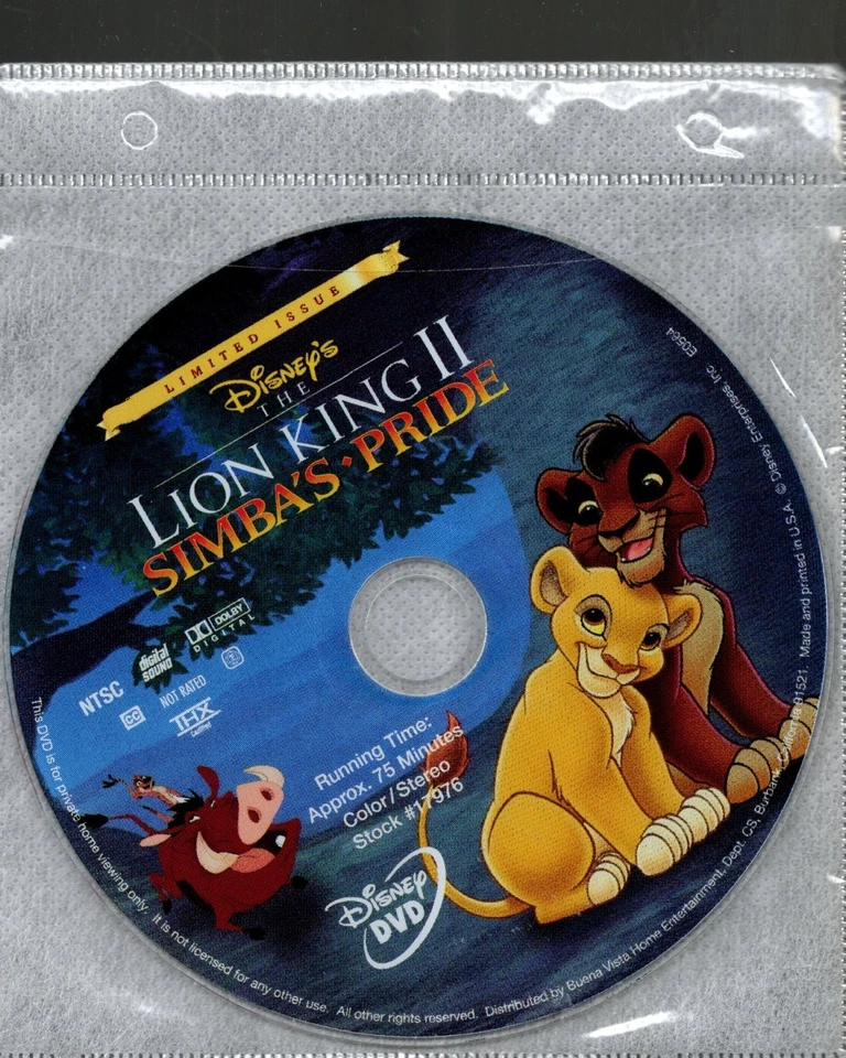The Lion King II: Simba's Pride (1998) DVD *DISC ONLY*  = REGION 1 - Broderick - - Image 1 of 1