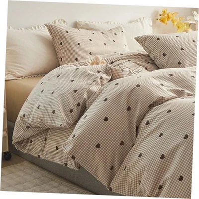 Duvet Cover Set - Little Brown Hearts Comforter Cover with Twin Checkered Heart - Image 1 of 4