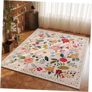 Area Rug 4x6 Rug Washable Boho Rugs Non Slip Low Pile Floral Small Carpet for - Picture 1 of 7