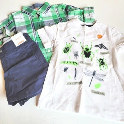 Gymboree talla 5 Backyard Explorer Bug Camiseta a Cuadros Pantalones Cortos y Camisa con Botones Conjunto Nuevo con Etiquetas  Foto 1 de 4
