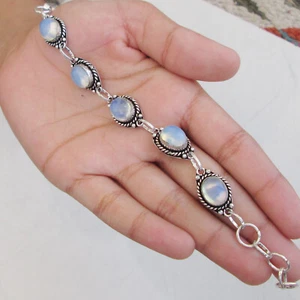 Christmas gift Indian jewelry moonstone silver platedbracelet Sz 8" & Adjustable - Picture 1 of 9