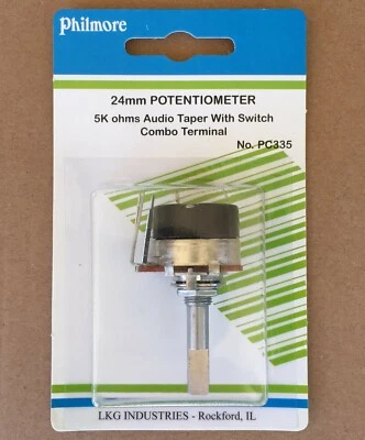 NEW Philmore Volume Control Audio Taper 5K Ohm On-Off Switch 24mm Potentiometer - Image 1 of 4
