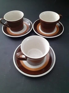 Imperial W Dalton Coffee Tea Cup Mug Stoneware Mocha P9851 Set 3 Cups Saucers - Picture 1 of 1