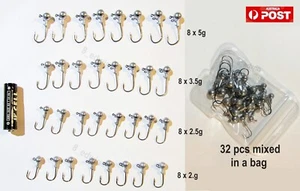 32 Lead Head Jig Hooks Fishing Lures Soft Plastic Bait Bream Yellowtail Mackerel - Picture 1 of 2