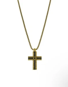 Ed Hardy Burnished Gold 26" Stainless Steel Cross Pendant Necklace New - NO Box - Picture 1 of 3